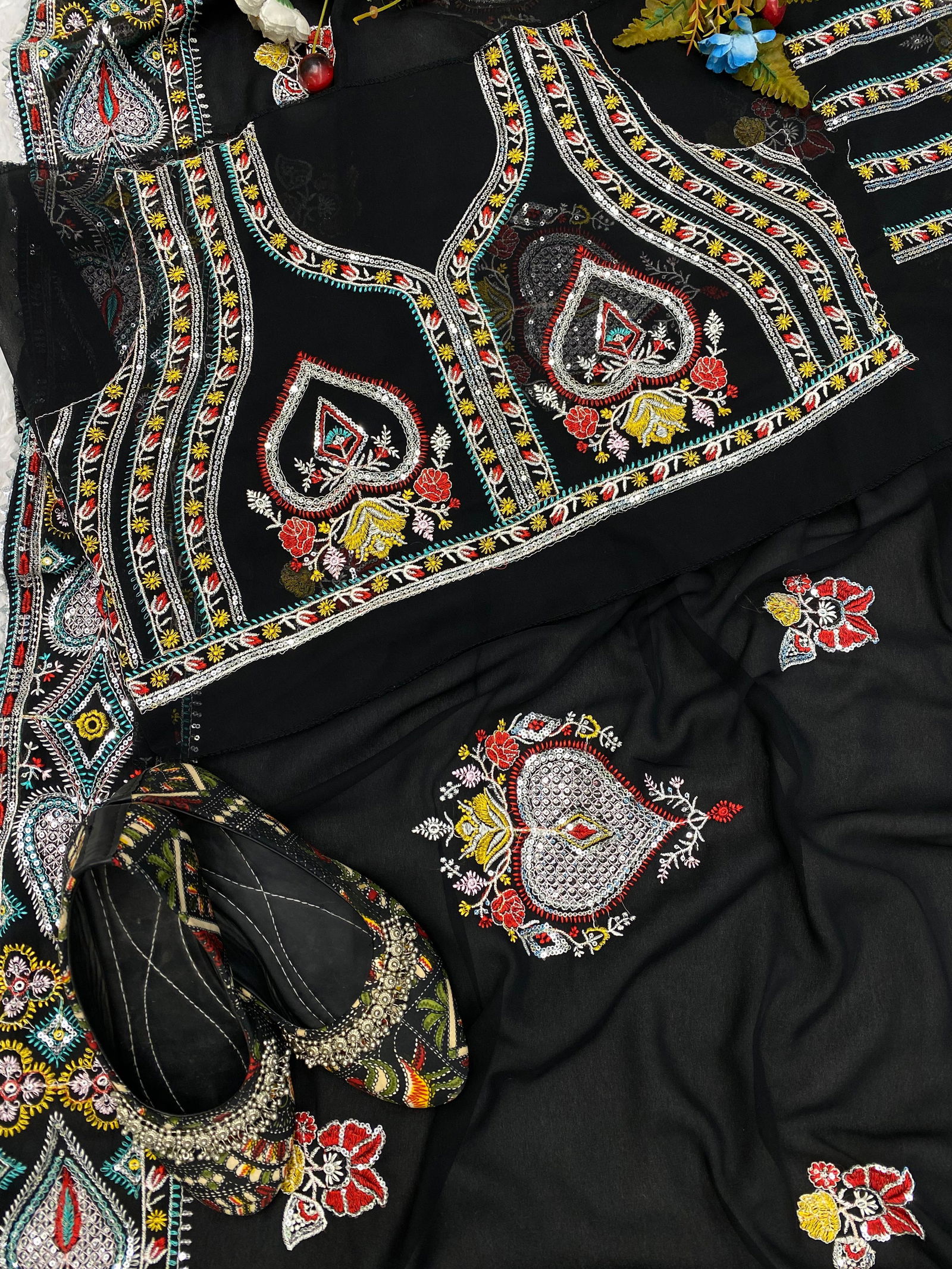 LG 1858 Black Georgette Party Wear Sarees Wholesale Shop In Surat